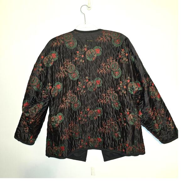 Susan Bradley Open Jacket Asian Embroidered Quilted Reversible Balloon Sleeve OS - Picture 5 of 13